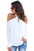 Sexy White Knot Neckline Cold Shoulder Long Sleeve Top